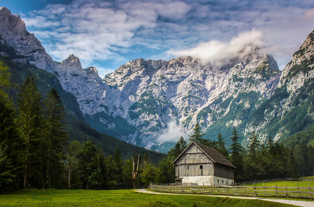 The Robanov Kot Landscape Park surrounded by the Kamnik Savinja Alps in northern Slovenia