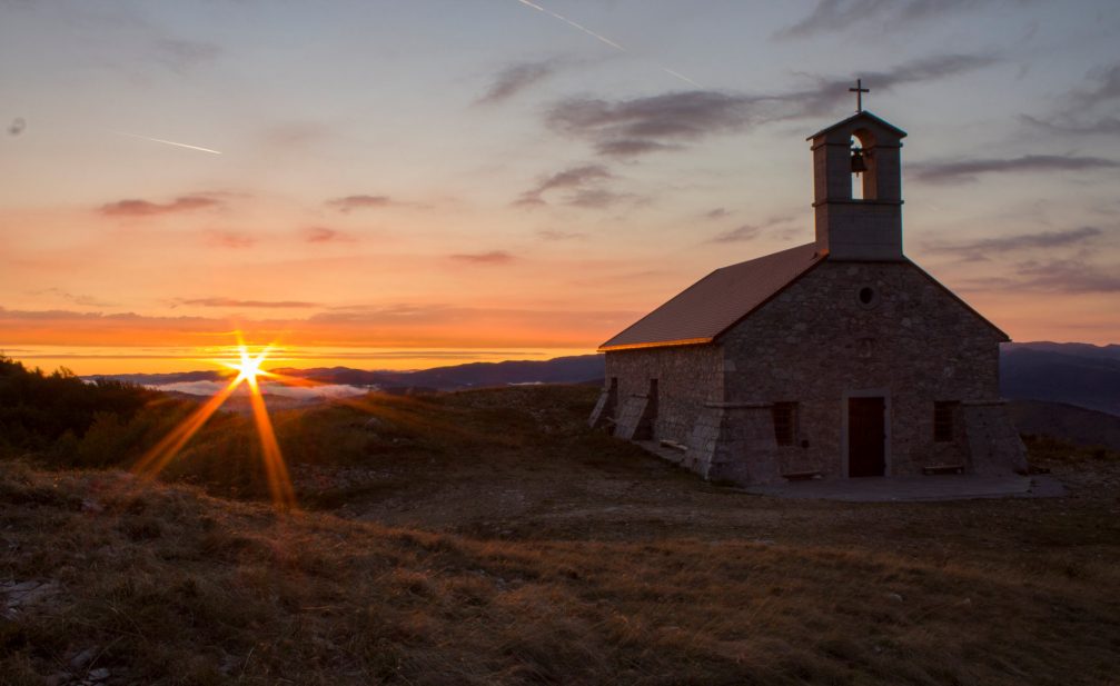 The pilgrimage church of the Holy Trinity on the Sveta Trojica hill in southwestern Slovenia