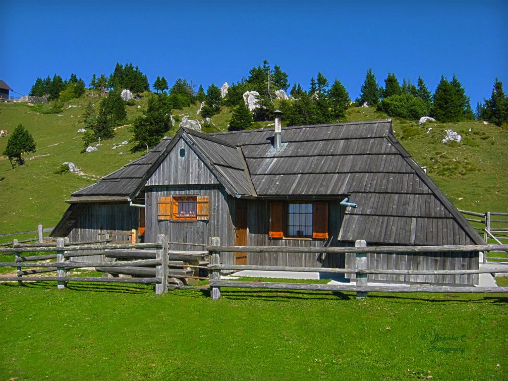 A very unique wooden hut at the Velika Planina alpine pasture in northern Slovenia