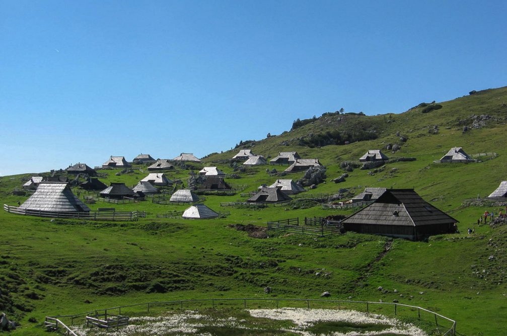 The Velika Planina high-elevation settlement of herdsmen's cottages in the Kamnik Savinja Alps, Slovenia
