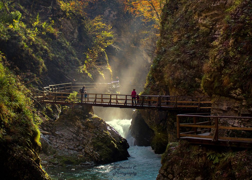 Vintgar Gorge, a very popular tourist attraction in Slovenia near Lake Bled