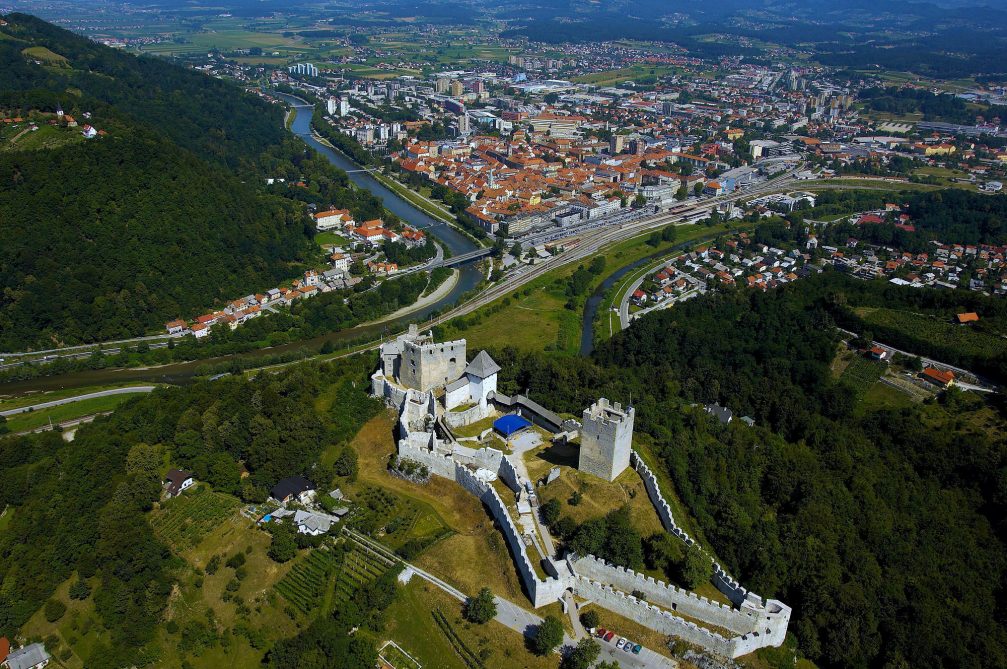 An aerial view of the city of Celje, Slovenia