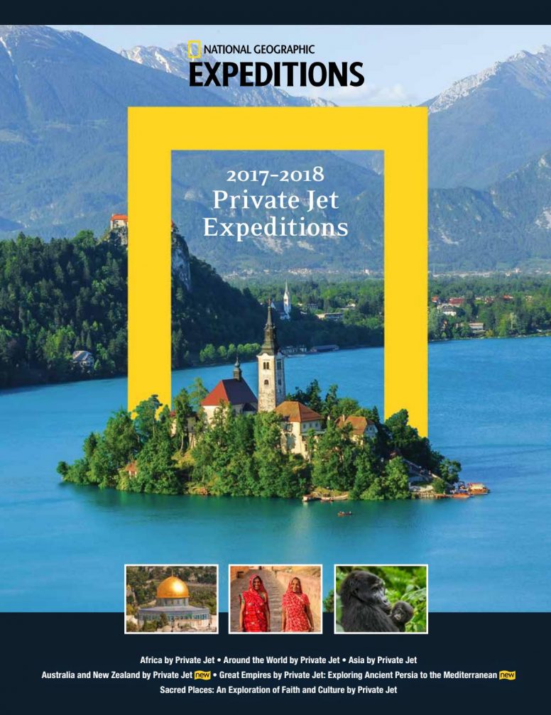 Lake Bled on the cover of the 2017-2018 National Geographic Private Jet Expeditions catalogue