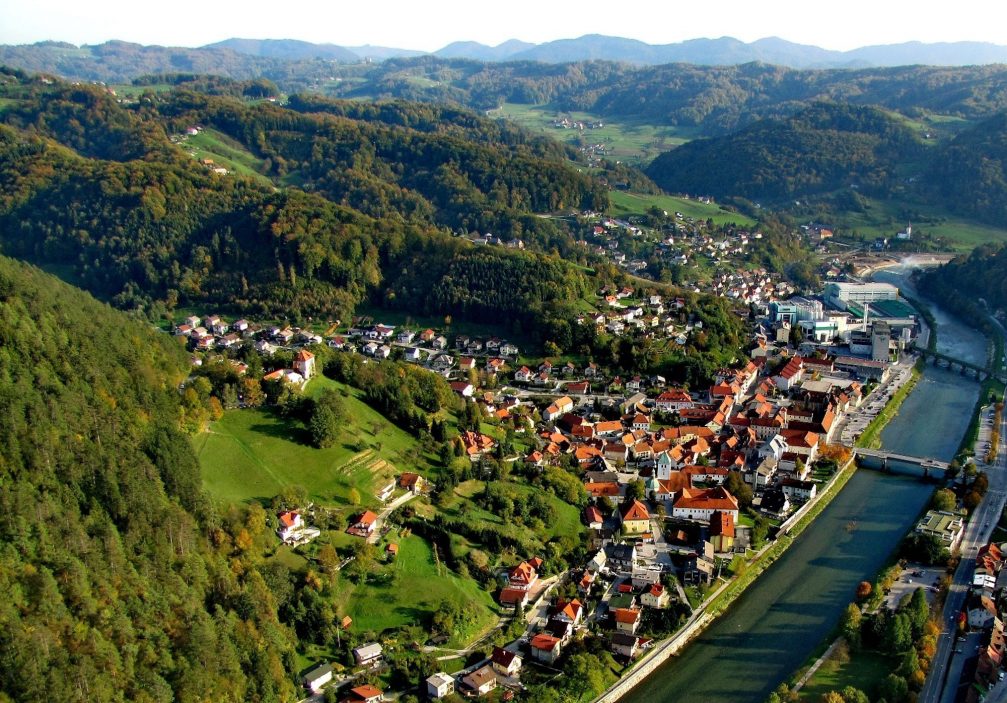 An aerial view of the town of Lasko in eastern Slovenia