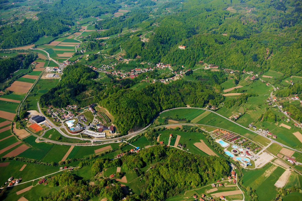 An aerial view of the spa village of Podcetrtek in Slovenia