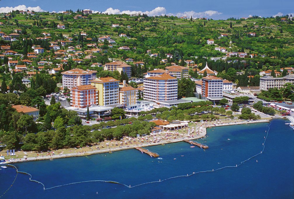 An aerial view of the Adriatic seaside resort of Portoroz