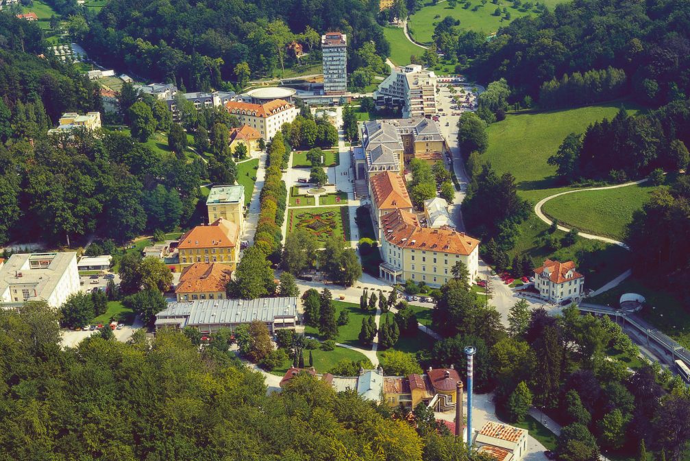 An aerial view of the Zdraviliski park in Rogaska Slatina, Slovenia