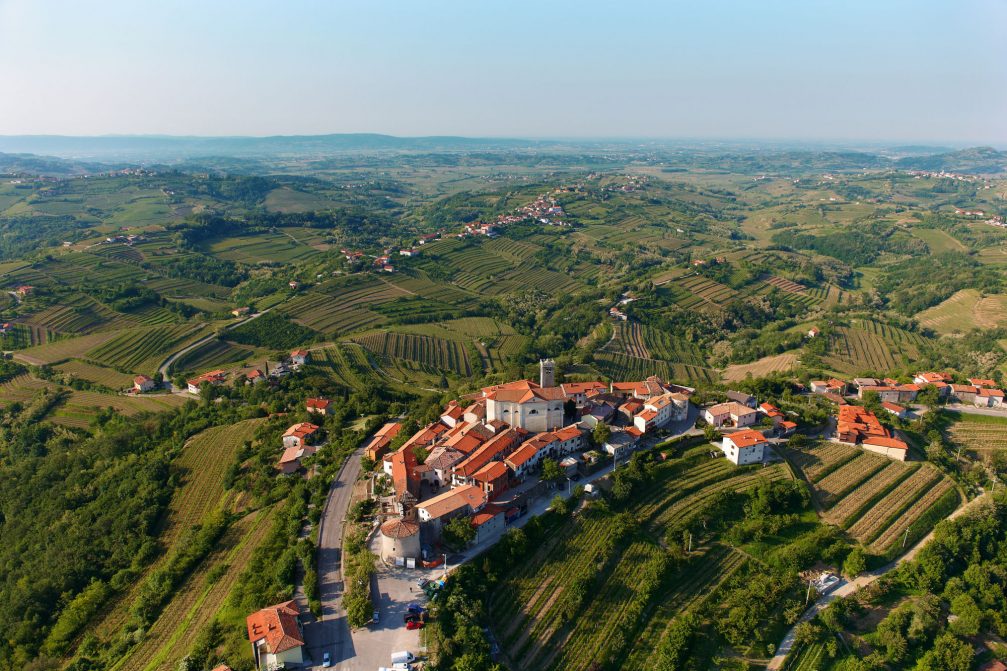 An aerial view of the Smartno village in Goriska Brda, Slovenia