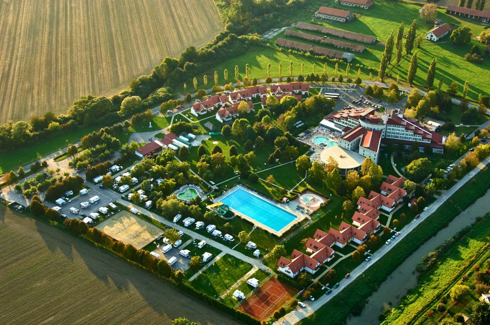 An aerial view of the Terme Lendava thermal spa in northeastern Slovenia