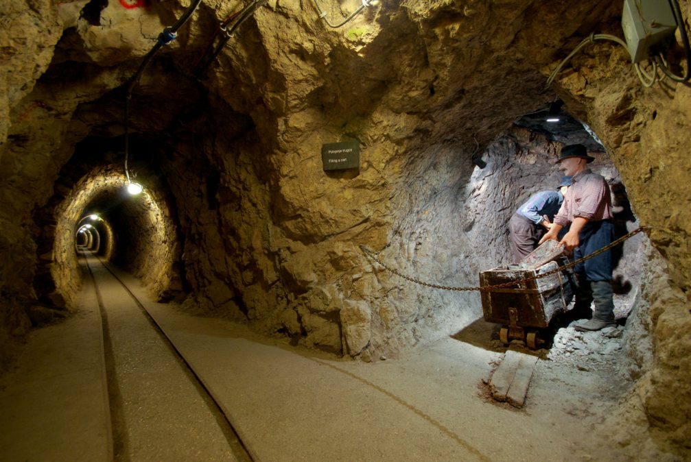 Inside the Anthony’s Shaft mercury tourist mine in Idrija in Slovenia