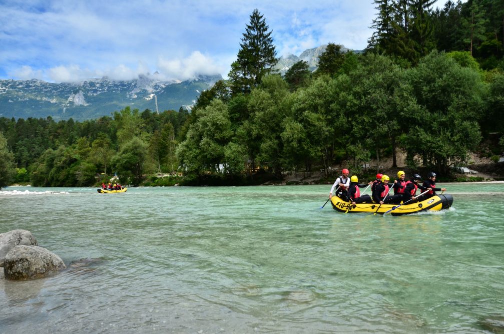 White water rafting on the Soca River in the Trenta Valley in Slovenia