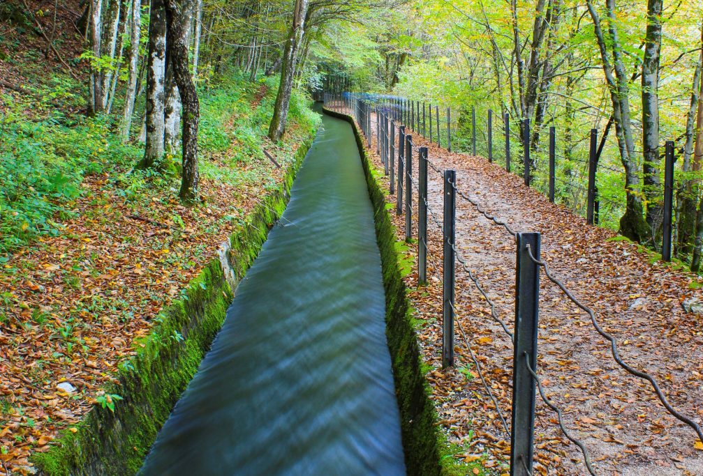 The Rake water channel along the nature learning path in Idrija, Slovenia