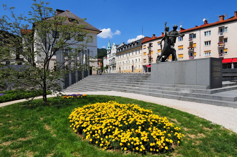 View of the Town Square in Idrija in Slovenia