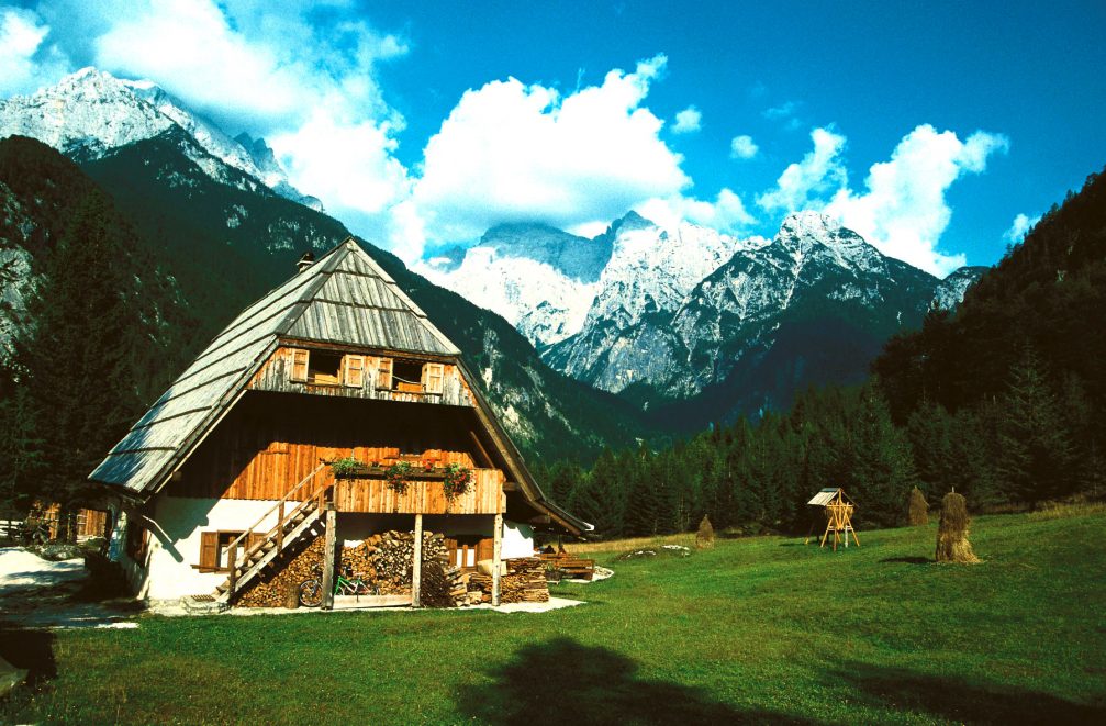 Traditional alpine house in Zadnja Trenta in Slovenia