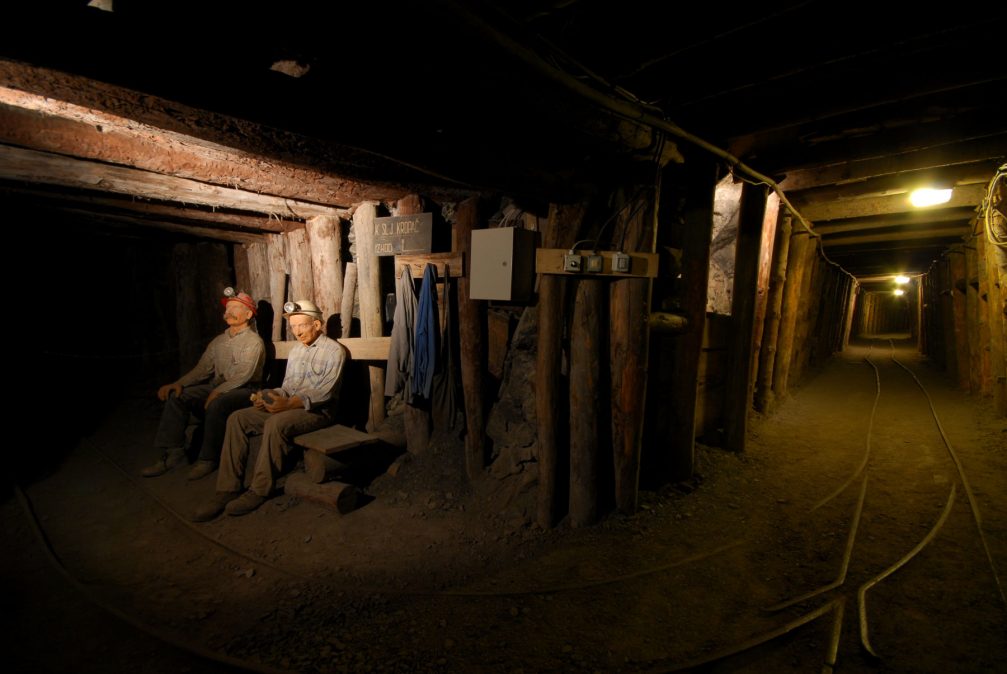 Life-size puppets of miners in the Idrija tourist mine in Slovenia