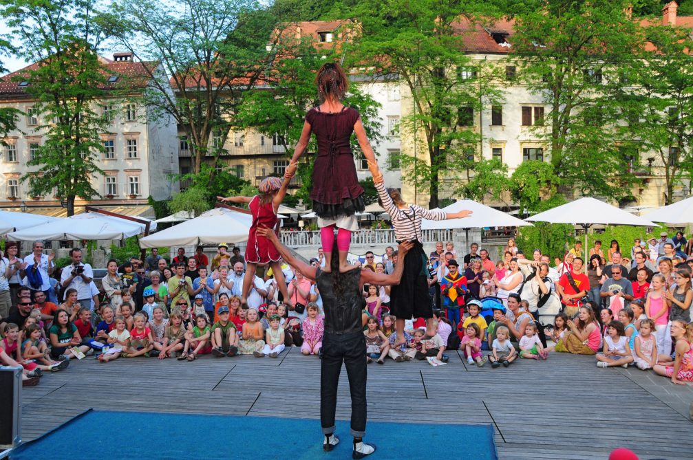 Children at the Ana Desetnica street festival in Ljubljana, Slovenia
