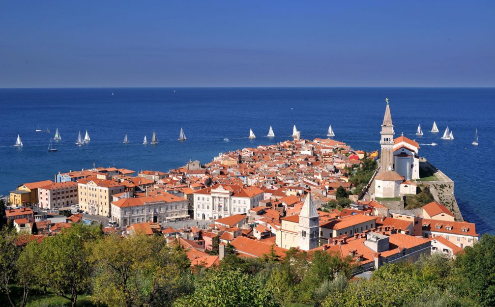 View of the town of Piran on the Adriatic coast of Slovenia