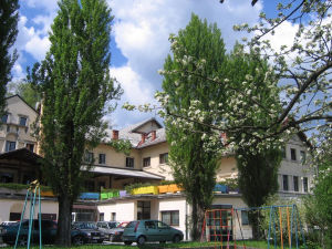 Exterior of the Idrija hostel in Idrija in western Slovenia