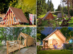 Collage of camping and glamping sites in Slovenia