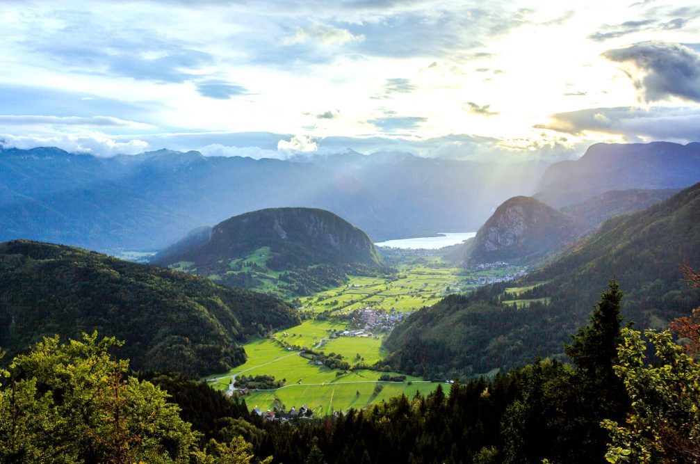 Elevated view of the Bohinj Upper Valley in Slovenia