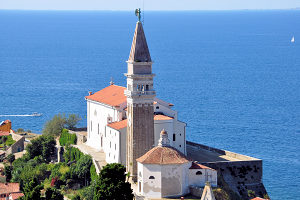 Exterior of the Church of St. George in Piran, Slovenia