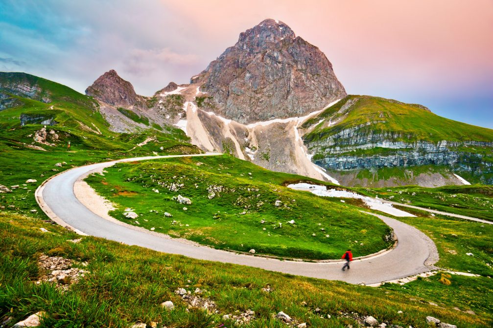 Mangart Road leading over the Mangart saddle in Slovenia