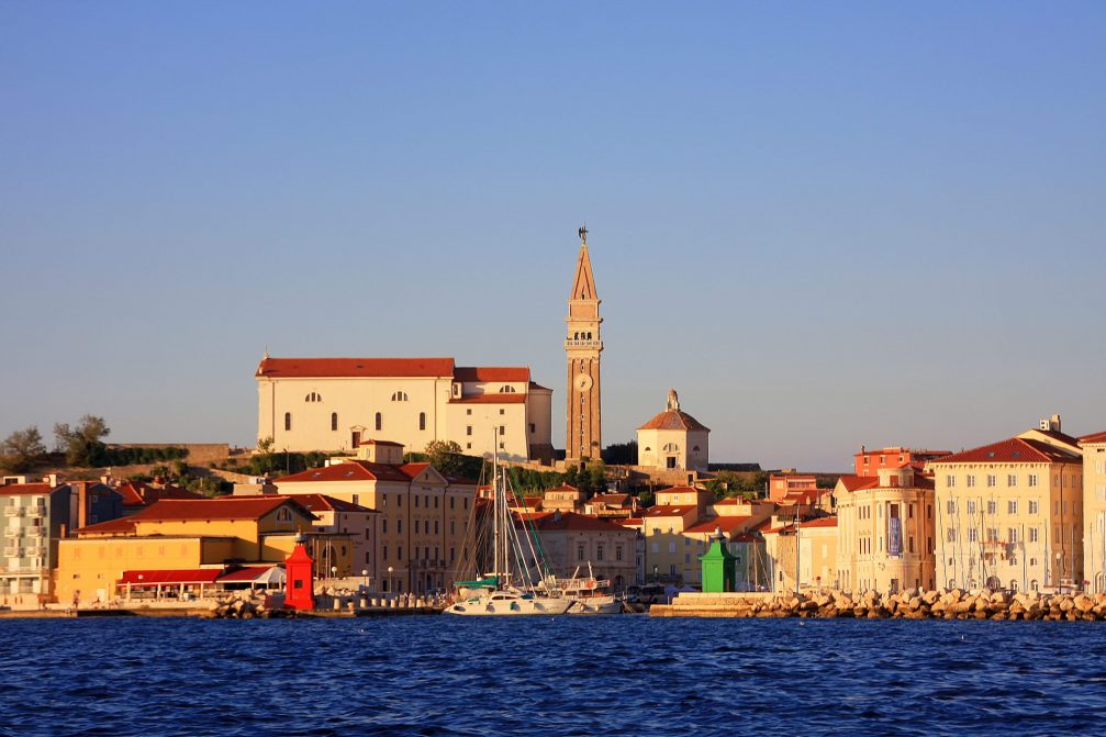 The town of Piran with the Church of St. George