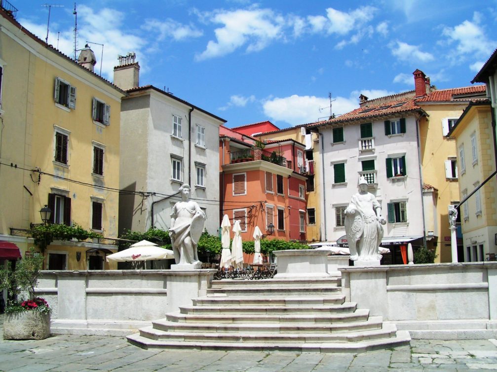 A large baroque cistern in the First Of May Square in Piran