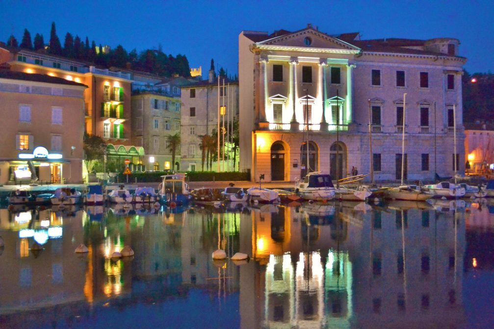 Exterior of the Maritime Museum In Piran at night