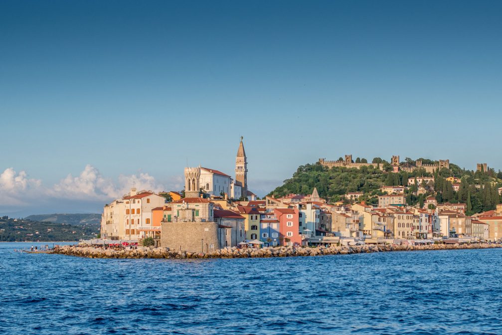 The Church of St. George set high above Piran, Slovenia