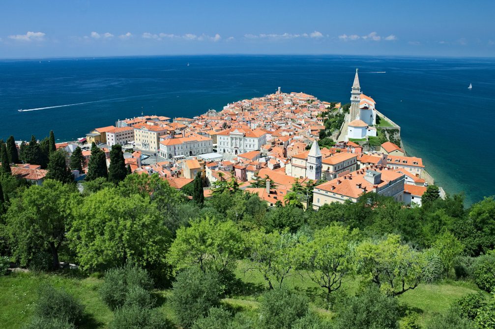 Elevated view of Piran from the Town Walls