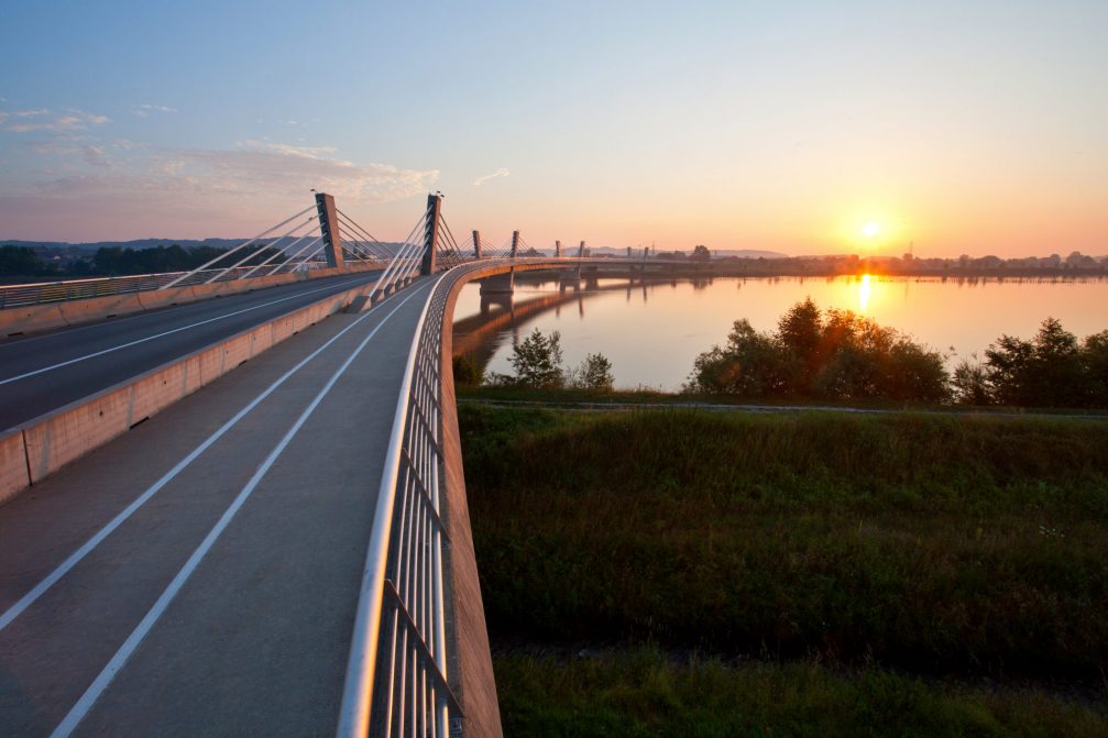 Puh Bridge over the Drava River in Ptuj, Slovenia