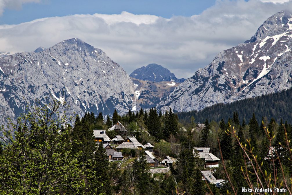 A view from Velika Planina towards the Kamnik Saddle from Velika Planina