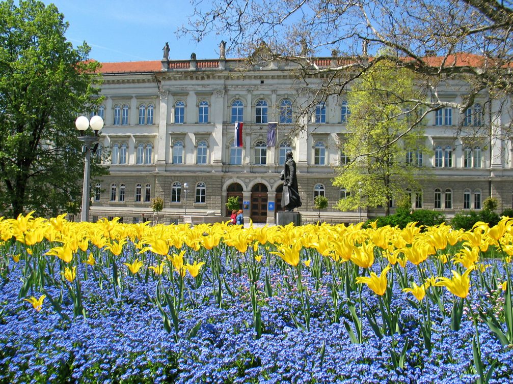 Exterior of the First Grammar school in Maribor, Slovenia in spring