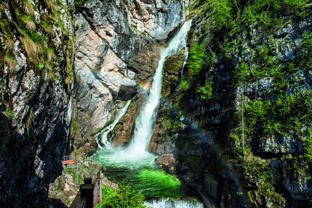 The 78 metre high Savica Waterfal in Bohinj