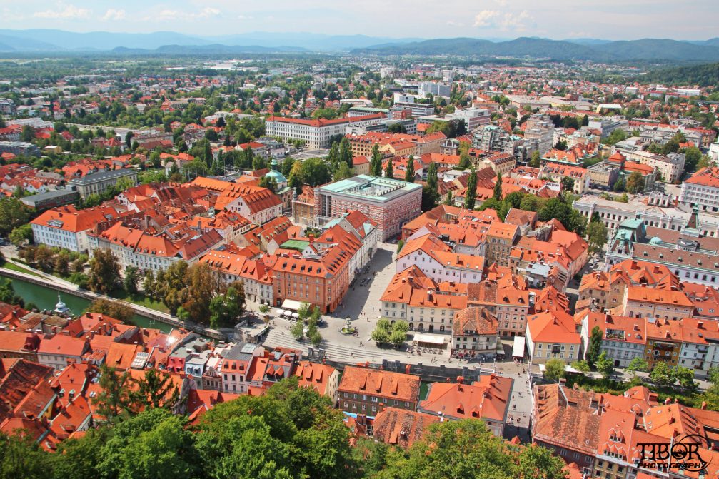 Elevated view of Slovenia's capital Ljubljana from the Ljubljana Castle