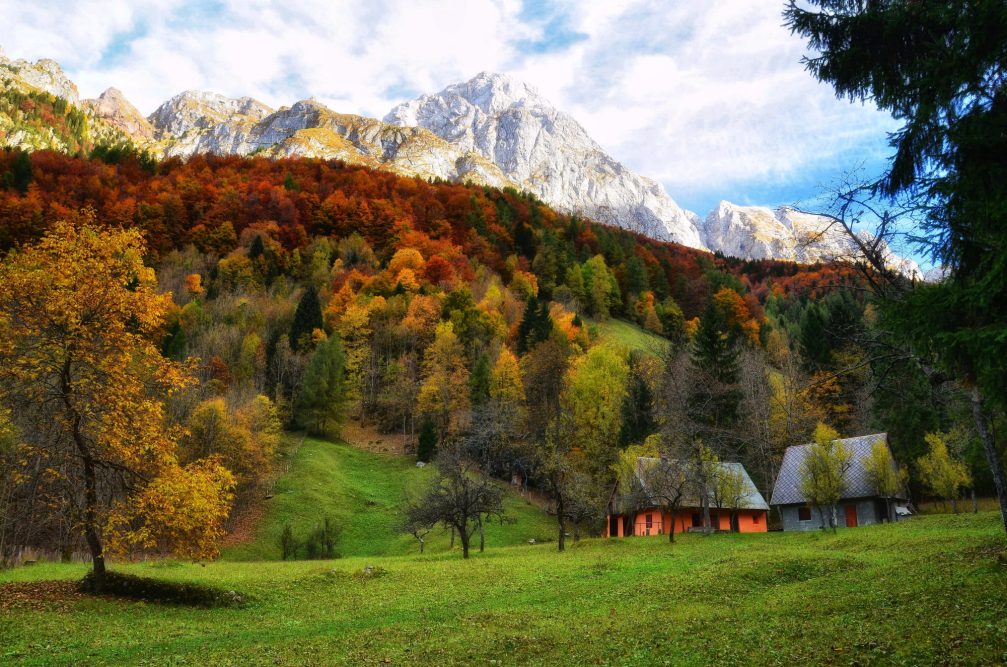 Valley of the Loska Koritnica in the Triglav National Park in autumn colours