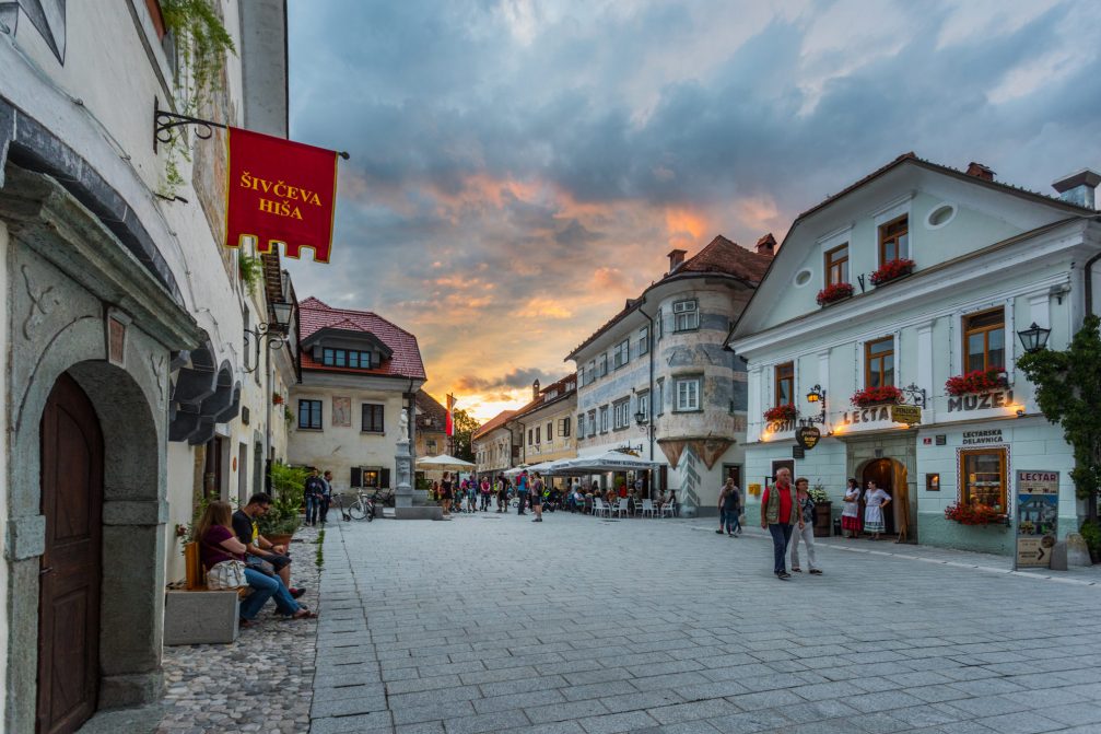 The streets of the medieval town of Radovljica, Slovenia