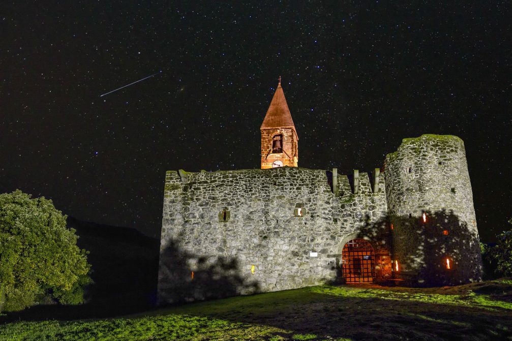 The fortified Church of the Holy Trinity in the village of Hrastovlje at night