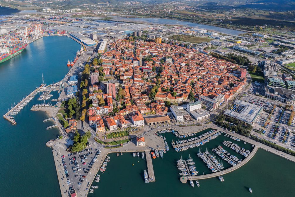 Aerial view of Koper, the largest city on the Slovenian coast