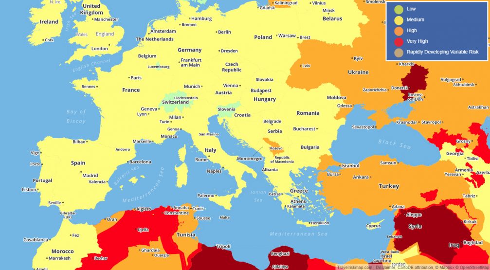 Travel Risk Map 2019 for Europe