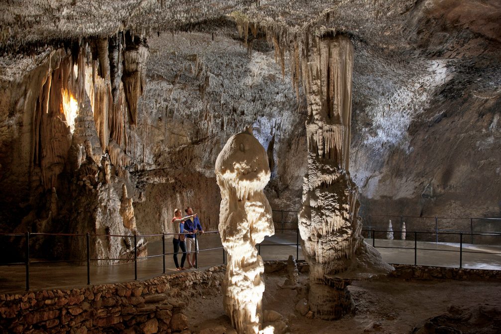 A rock formation called the brilliant inside the Postojna Cave in Slovenia