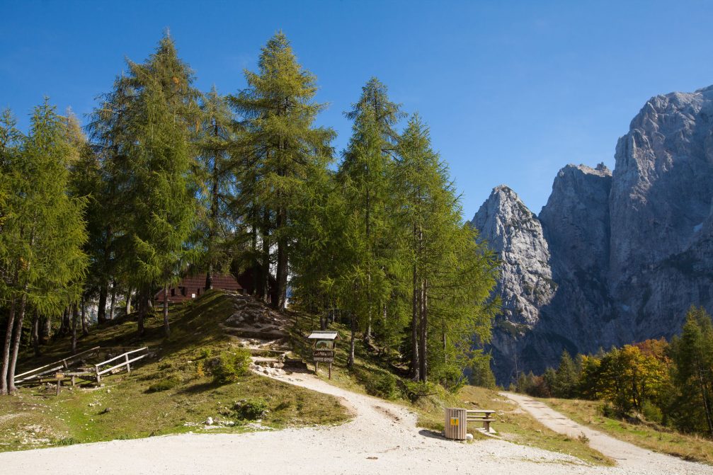 Exterior of the Erjavceva Koca Na Vrsicu mountain hut in Vrsic, Slovenia
