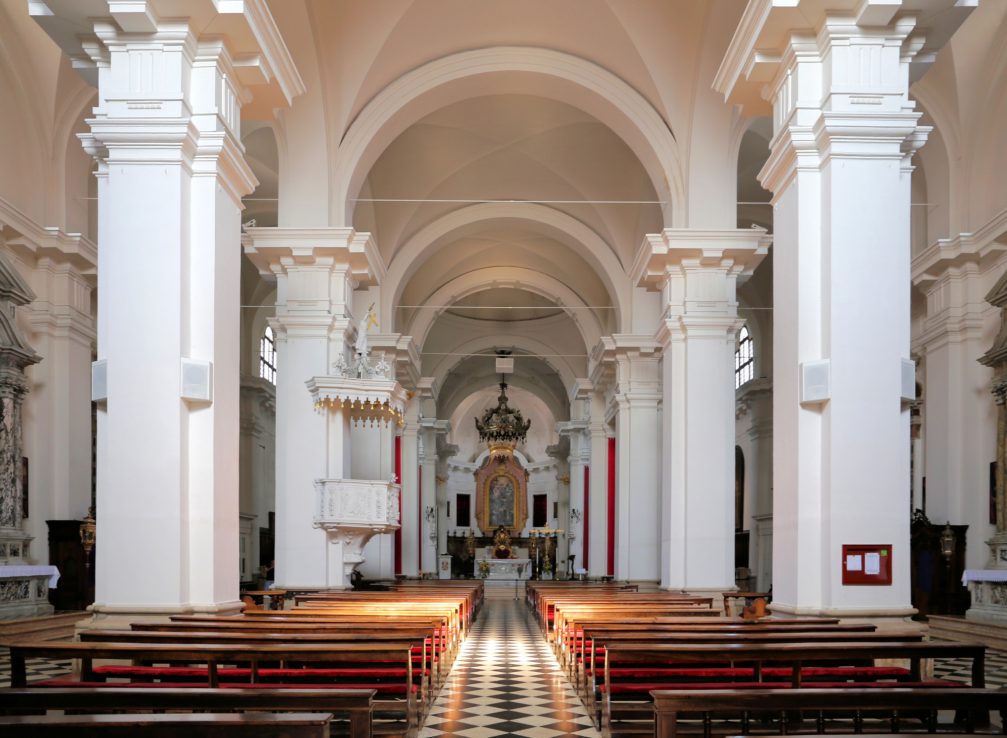 Interior of the three-nave Romanesque Koper Cathedral