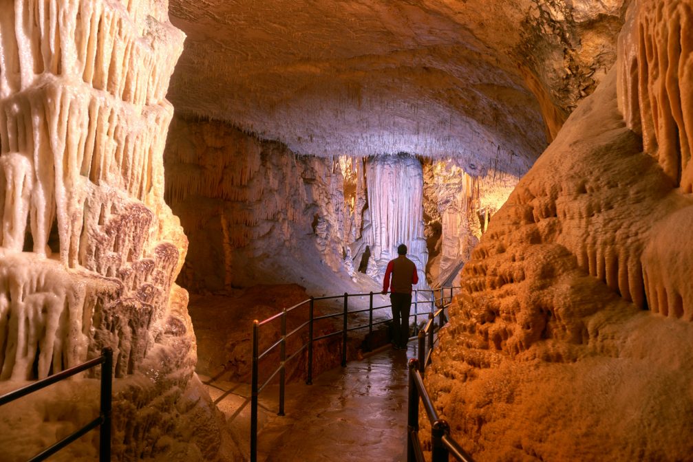 A path leading through the Postojna Cave in Slovenia