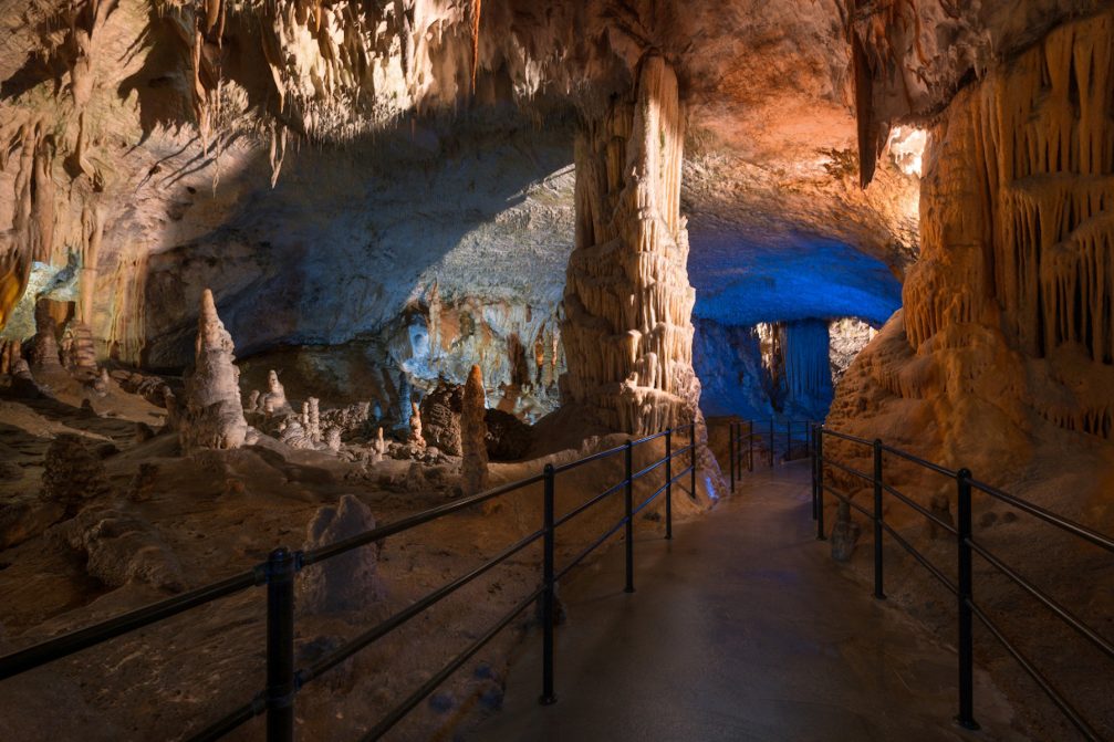 A path through the underground world of Postojna Caves in Slovenia