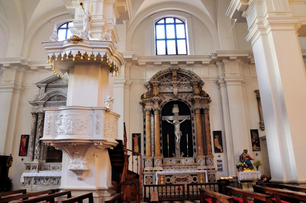 Side altars and a pulpit in the Cathedral of St. Mary's Assumption In Koper, Slovenia