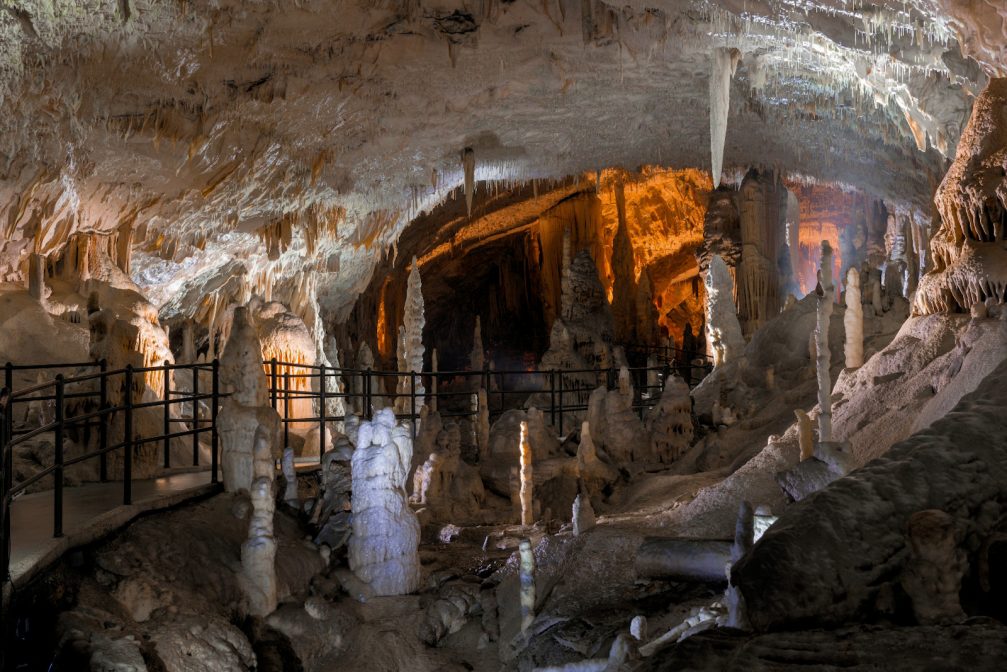 White Hall inside the Postojna Cave in Slovenia