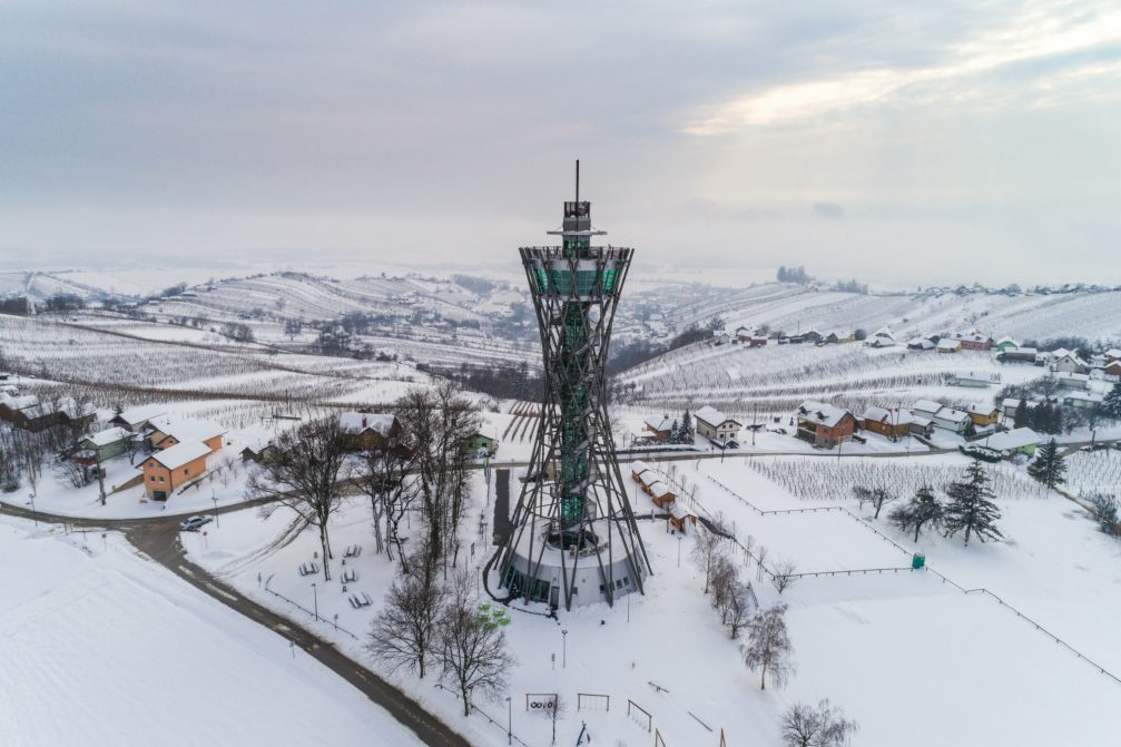 Vinarium observation tower in Lendavske Gorice in Lendava in winter