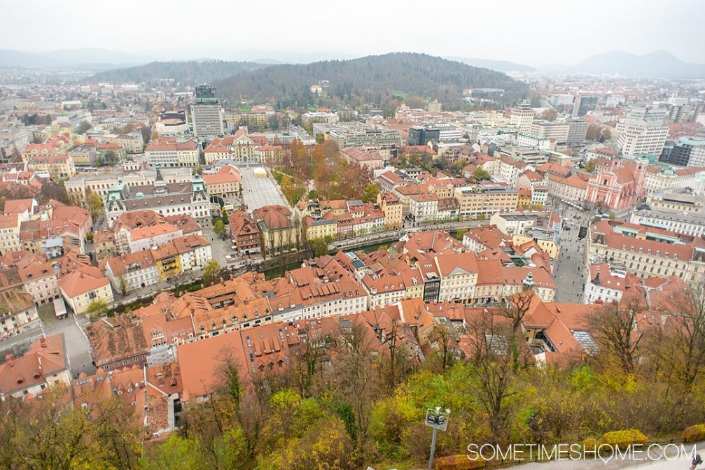 An elevated view of Ljubljana, the capital of Slovenia, from Ljubljana Castle in fall